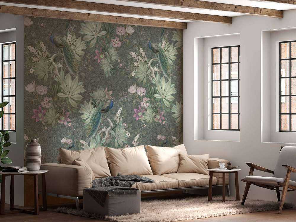 Pawie ogrodowe w stylu vintage - ciemnozielony