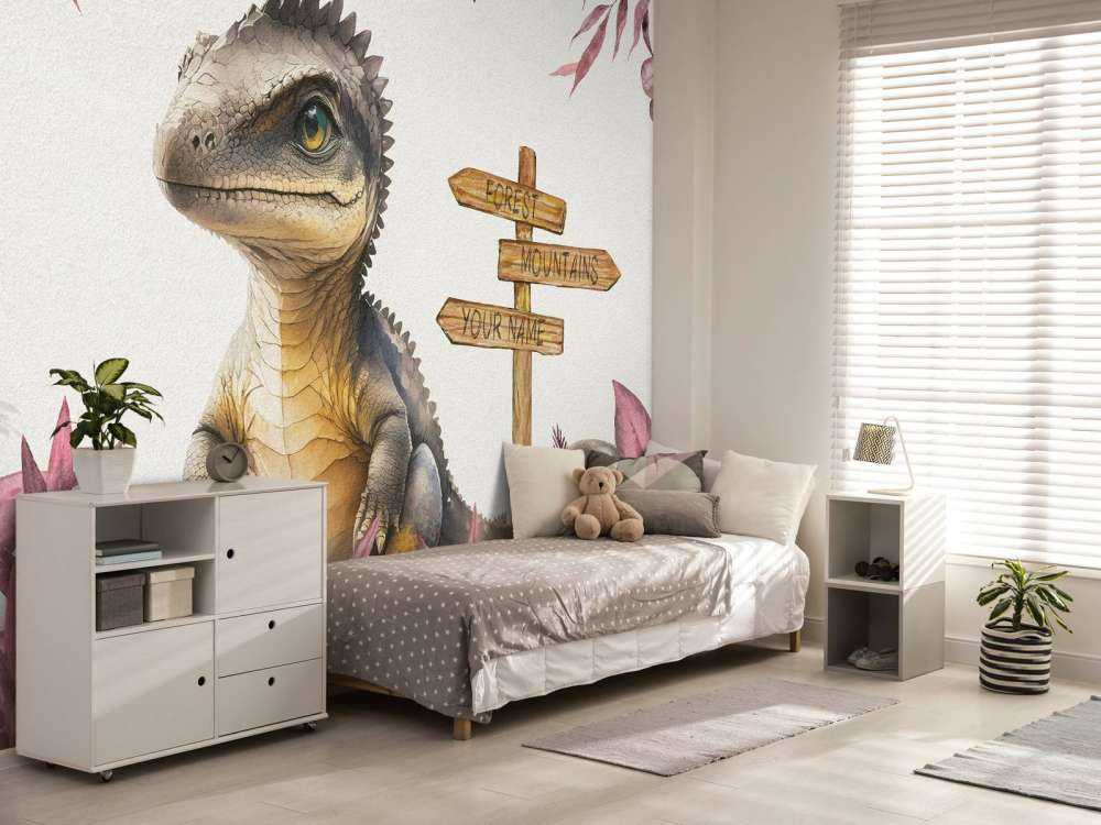 Młody spinozaur w różowej dżungli