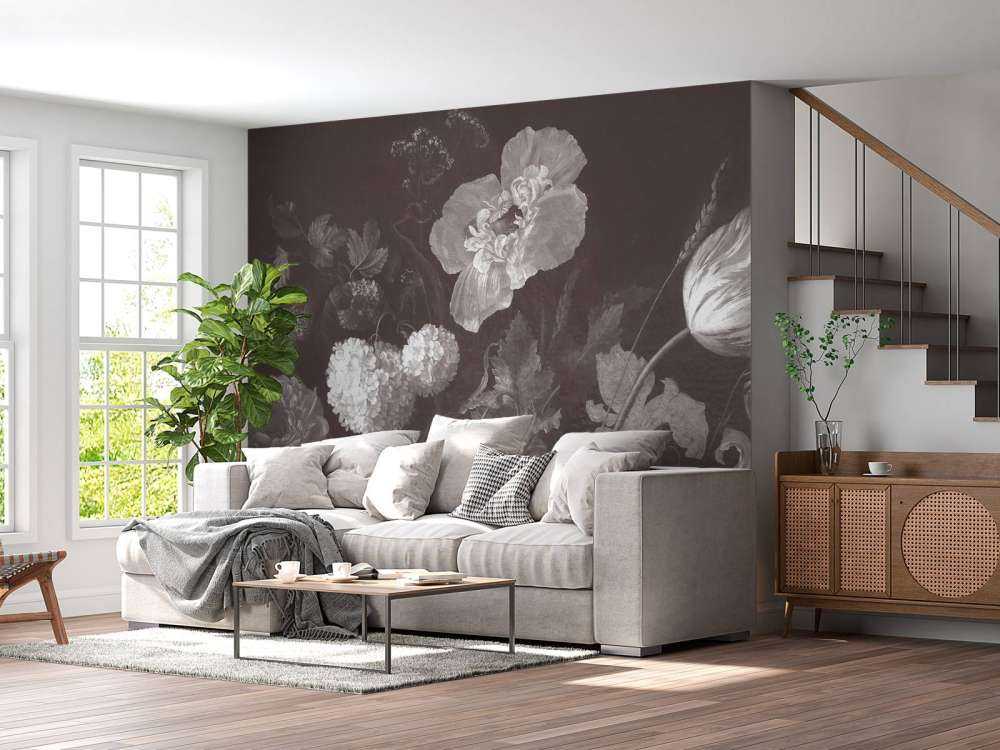 Barokowe kwiaty - martwa natura - ciemna sepia