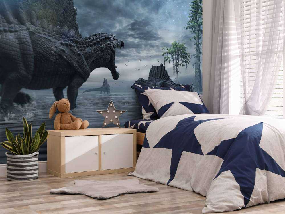 Grupa spinozaurów na terenie łowieckim