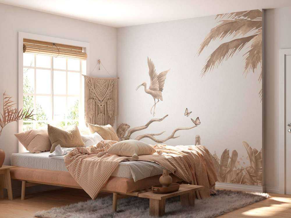 Gałązka z motywem zwierząt z dżungli w kolorze taupe