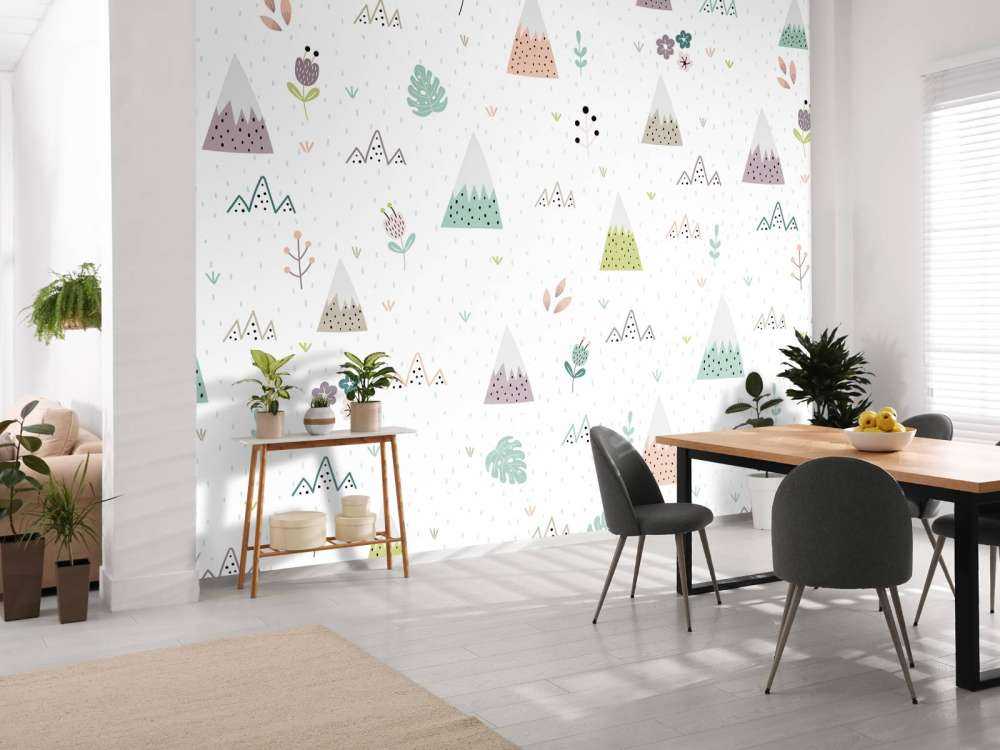 Wzór gór, roślin i kwiatów