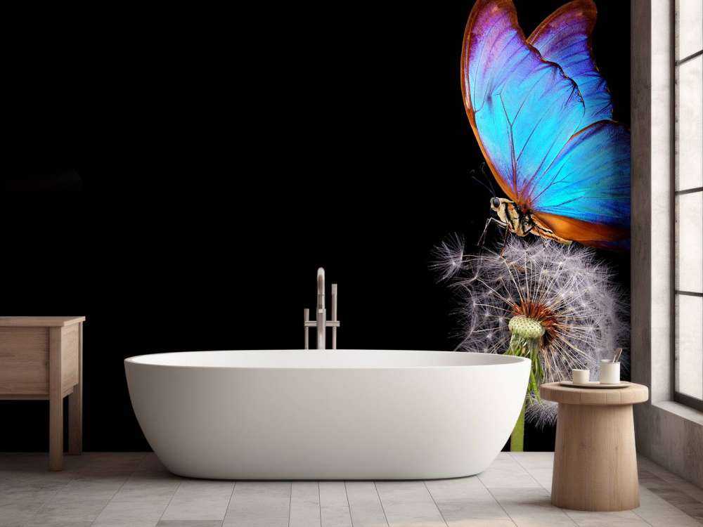 Niebieski motyl na mniszku lekarskim