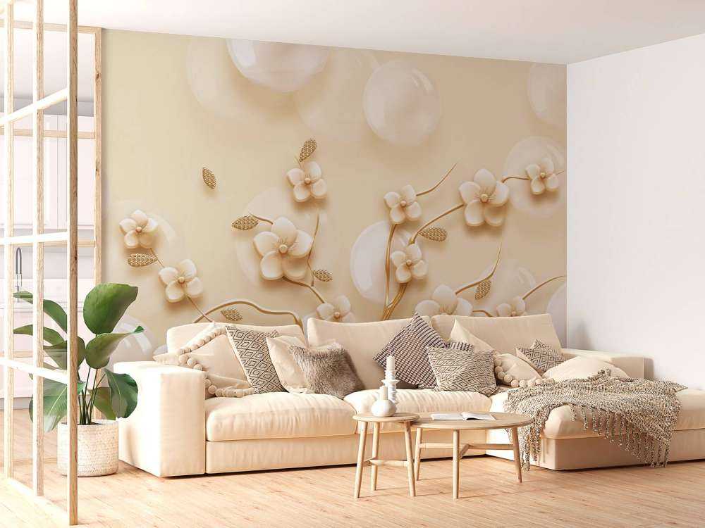 Złota gałązka z kwiatami