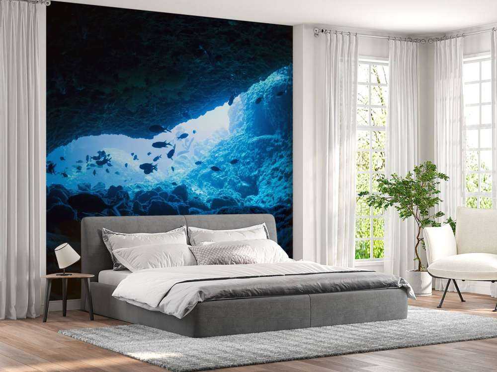 Wąska jaskinia z rybami