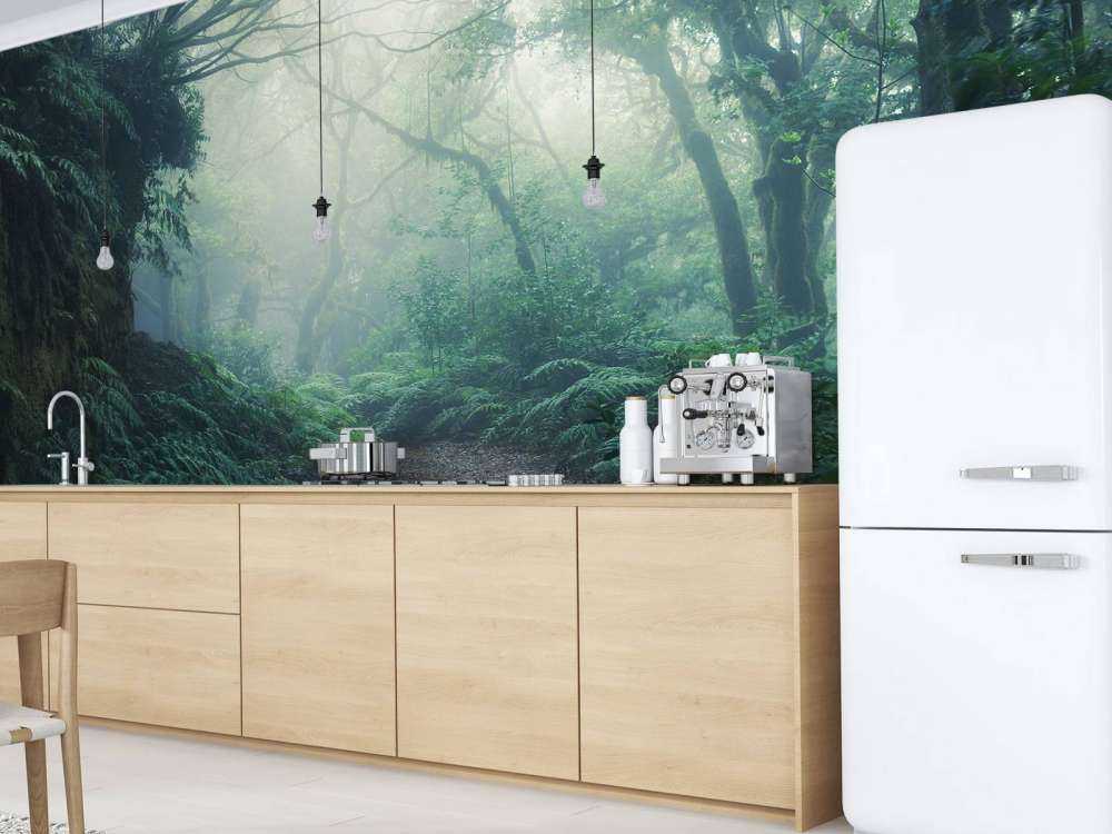 Zielony, mglisty las