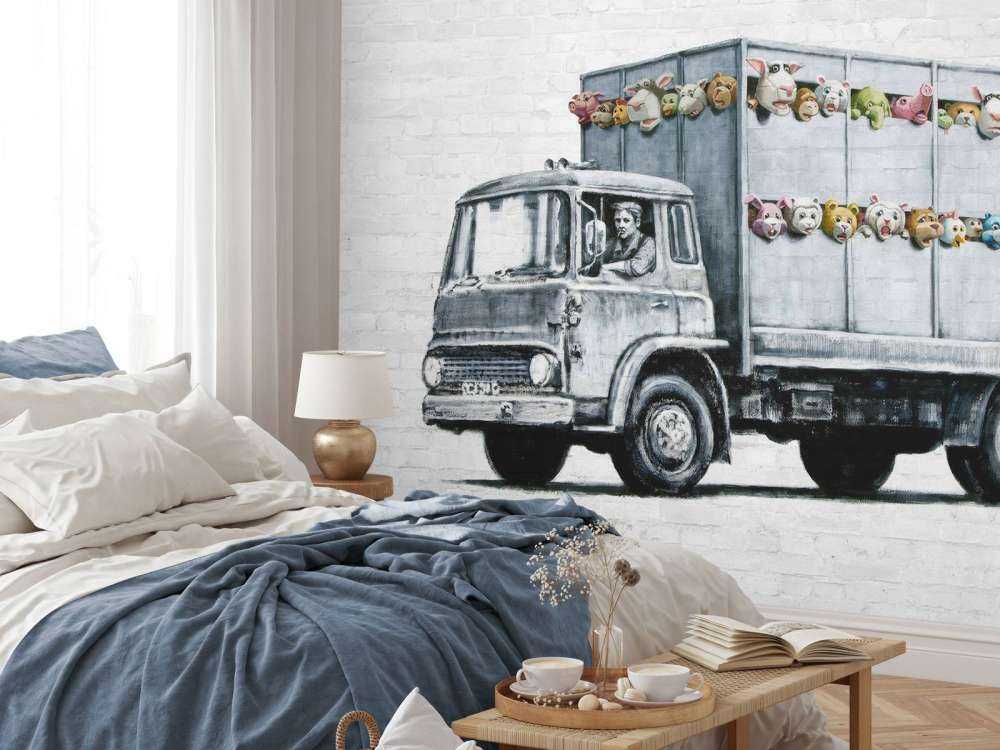 Banksy - Meat truck, white bricks