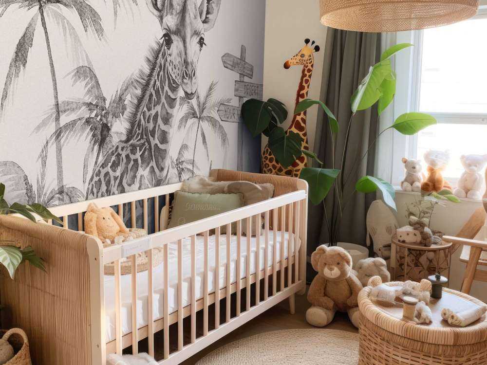 Mała żyrafa w beżowej dżungli