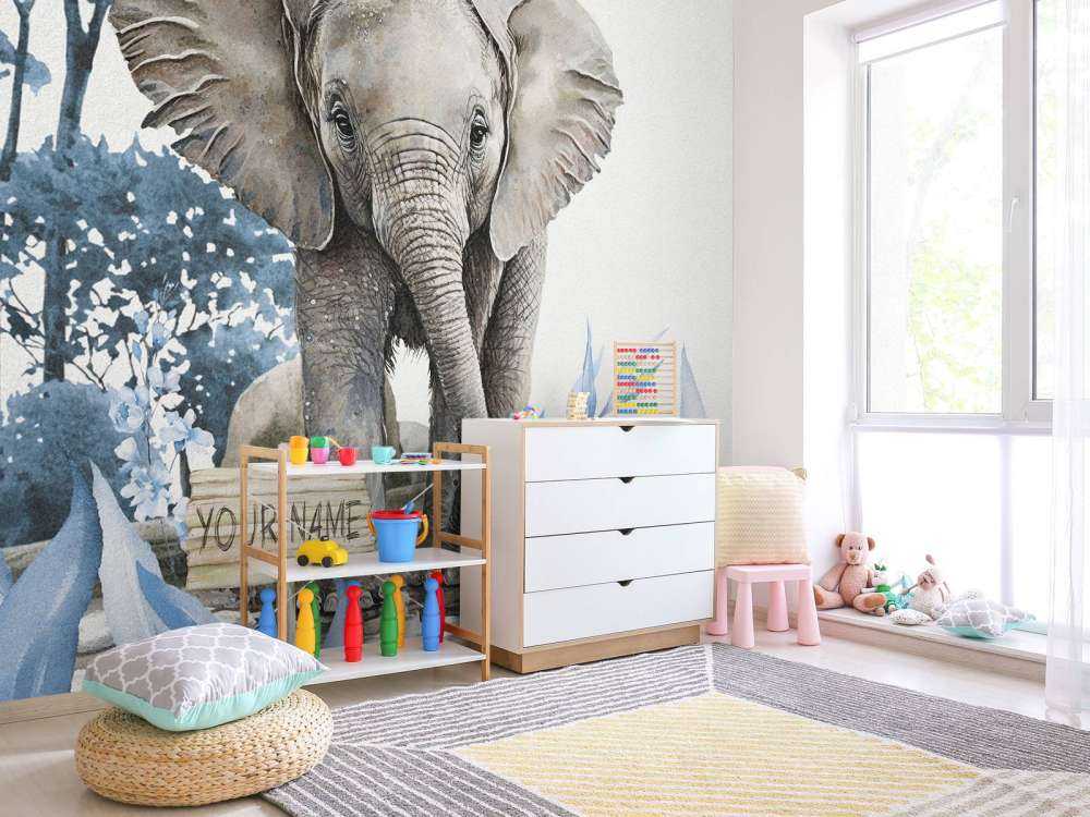 Mały słoń w dżungli w dżungli w kolorze niebieskim