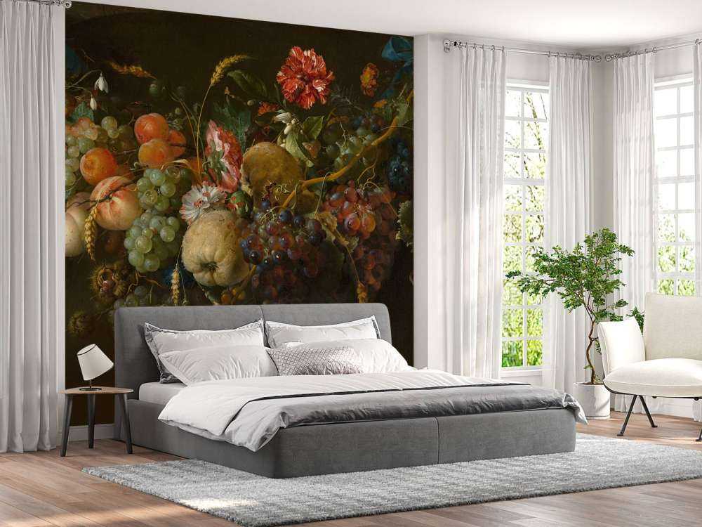 Wianek z owoców z kilkoma kwiatami