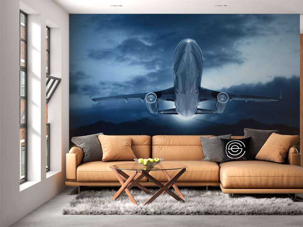 Wznoszący się samolot z ciemnym niebem