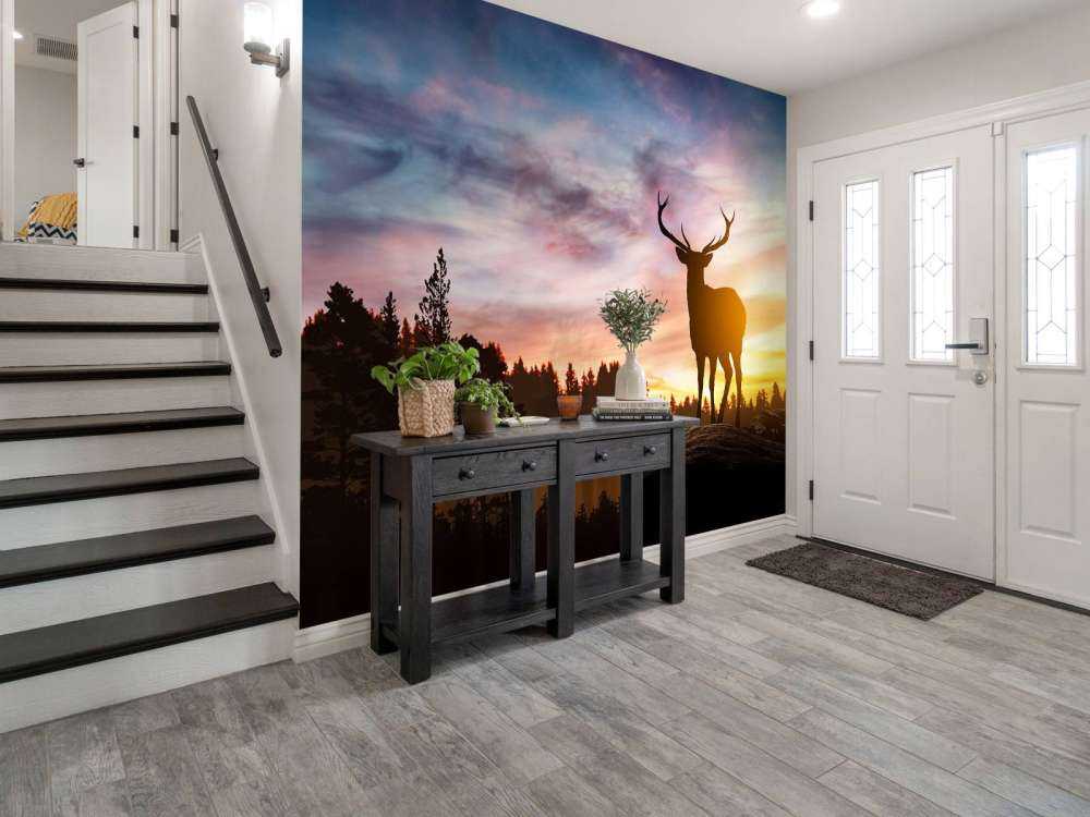 Jeleń z zachodem słońca