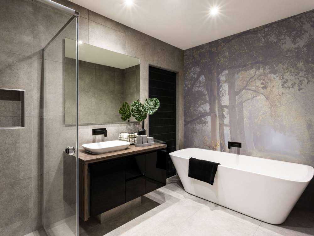 Zamglona droga z drzewami