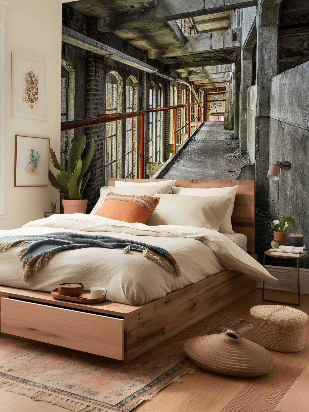 Kładka dla pieszych w opuszczonym budynku