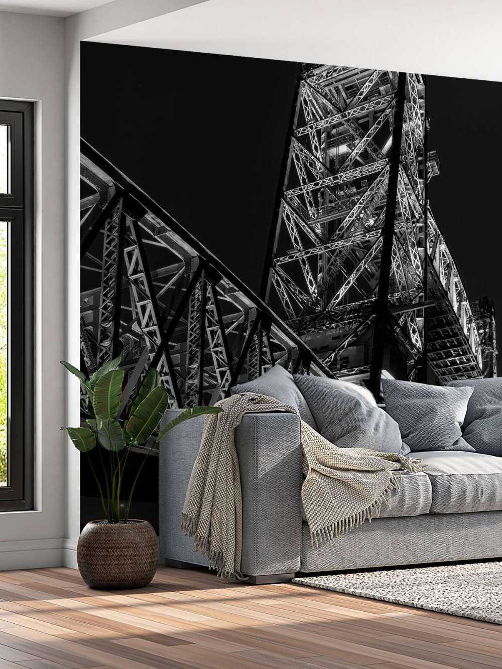 Dawny most kolejowy De Hef w Rotterdamie w czerni i bieli 