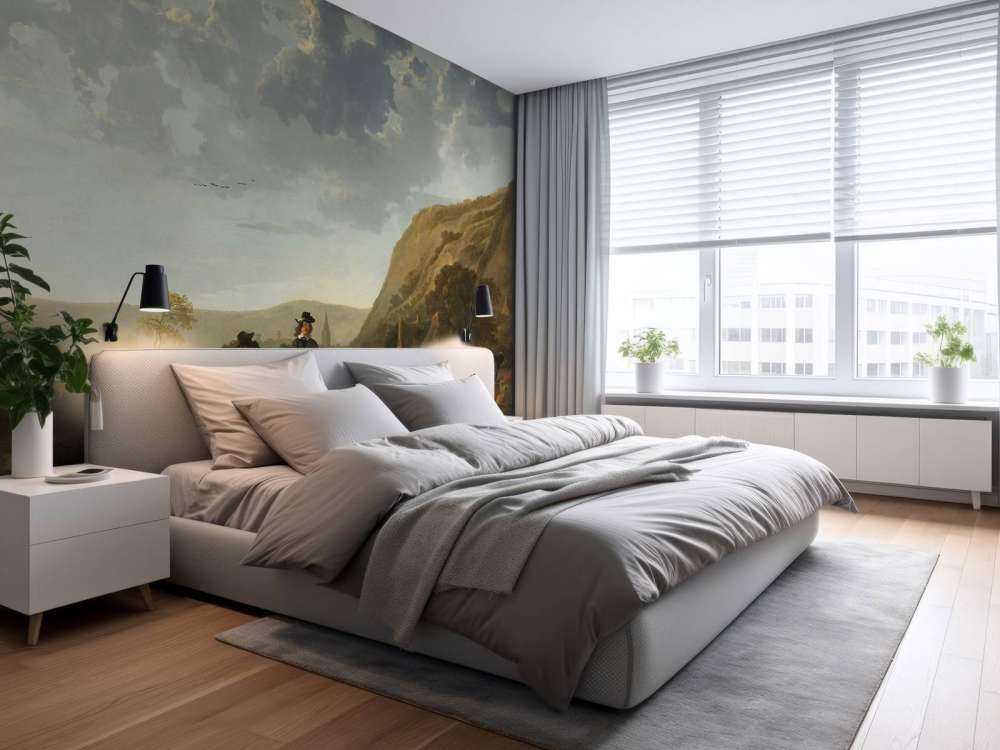 Krajobraz rzeczny z jeźdźcami