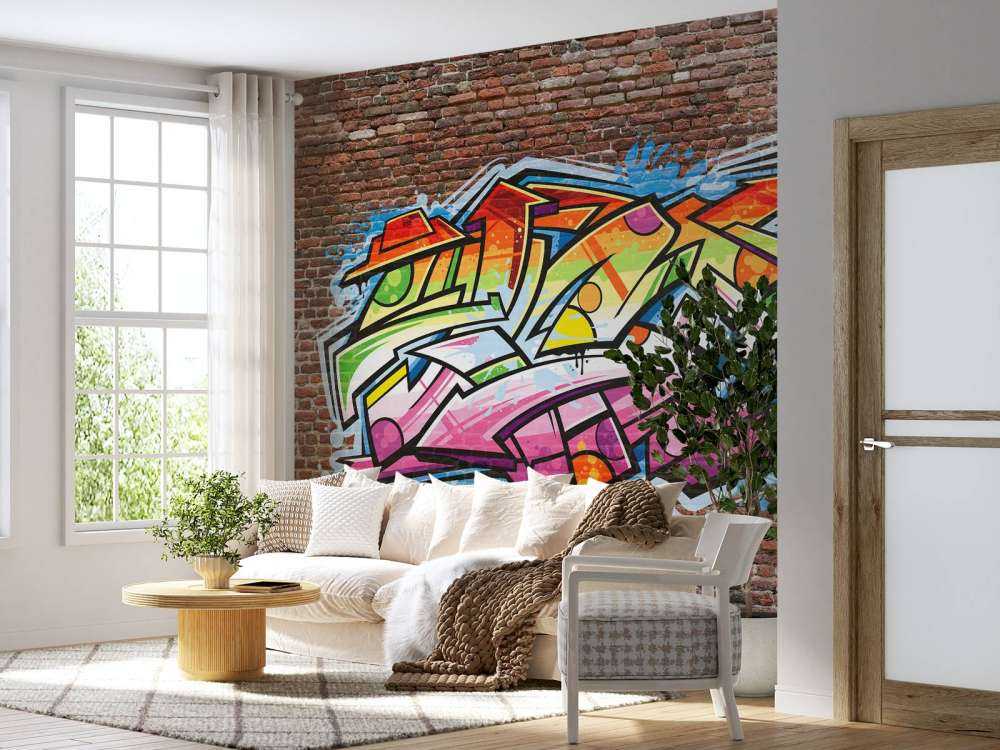 Graffiti na czerwonej cegle