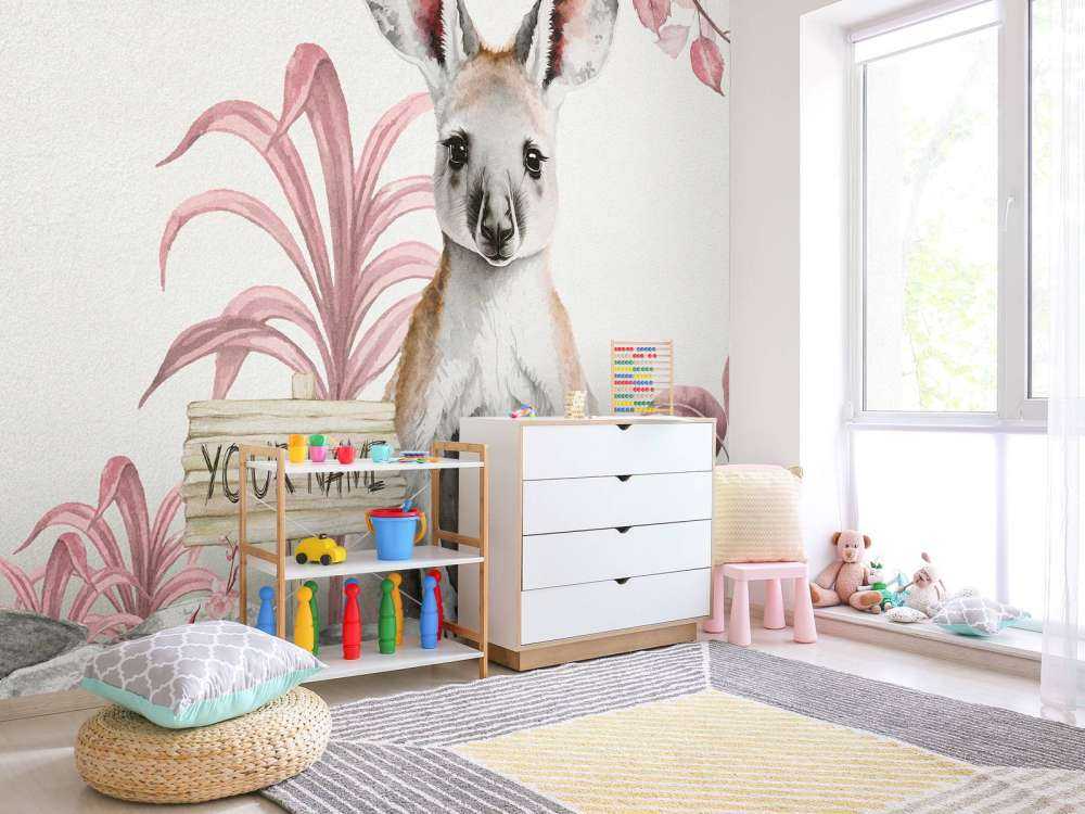 Dziecko kangur w dżungli różowy