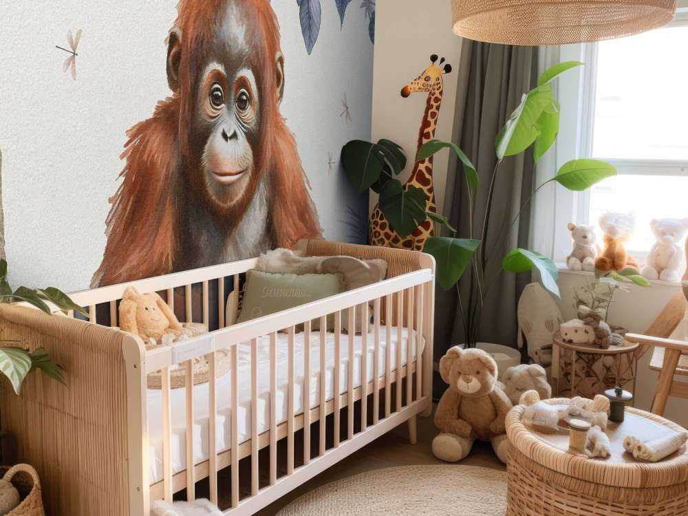 Młody orangutan w dżungli niebieski