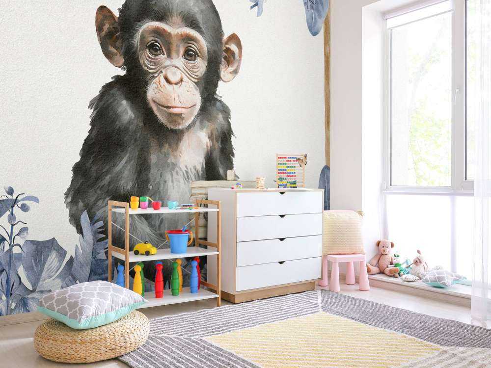 Szympans w dżungli niebieski