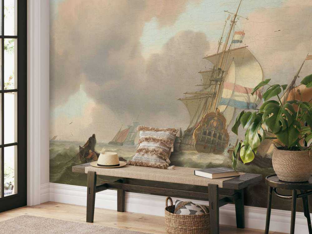 Skaliste morze ze statkami