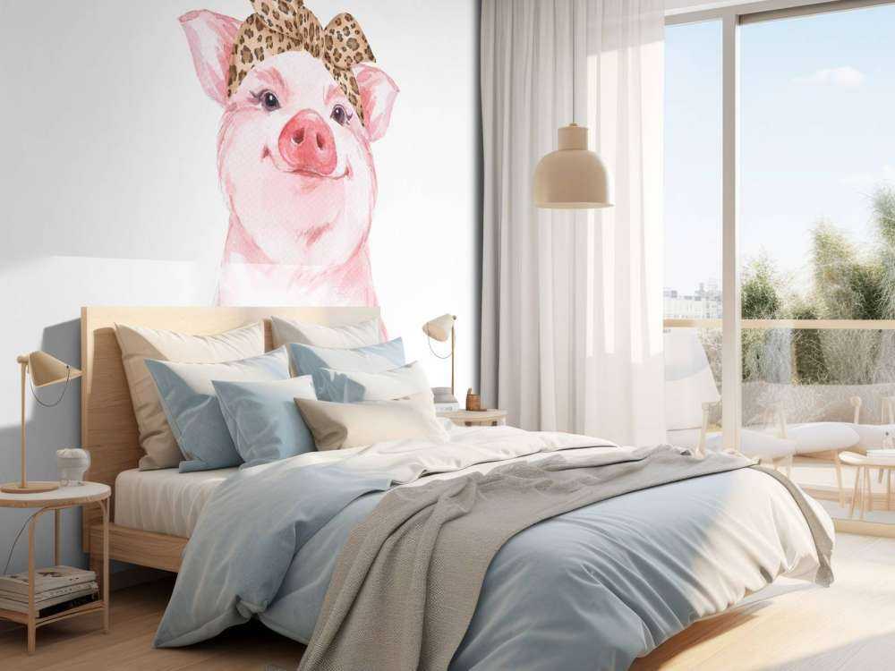 Zabawna mała świnka z chusteczką.