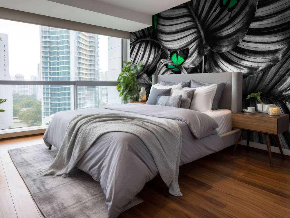 Motyle na liściach w paski