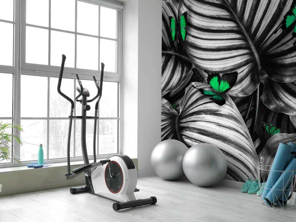 Motyle na liściach w paski