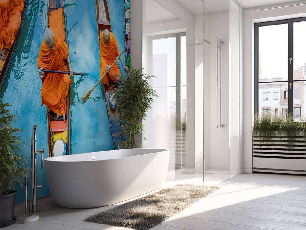 Mnich w drewnianej łodzi