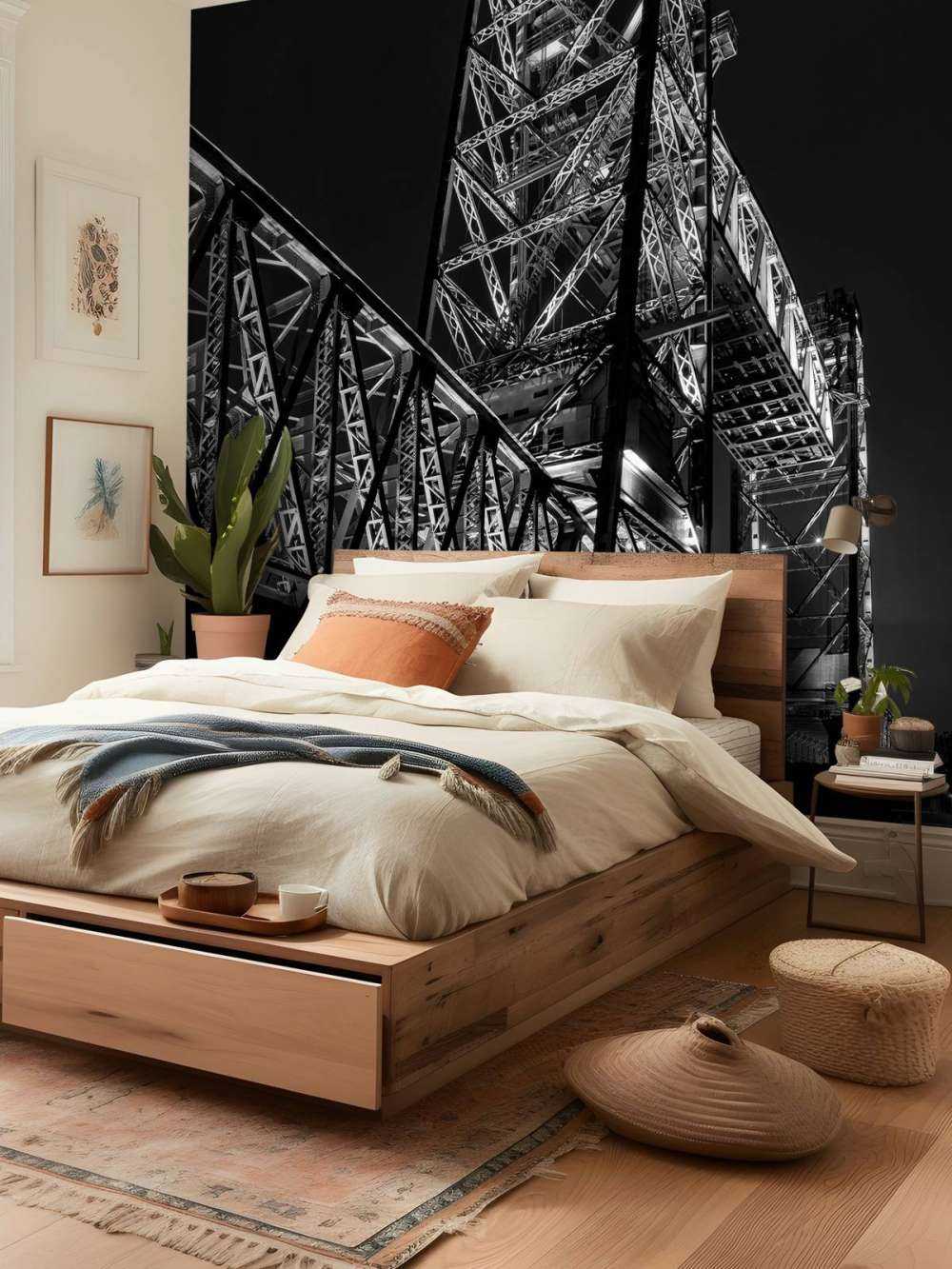 Dawny most kolejowy De Hef w Rotterdamie w czerni i bieli 