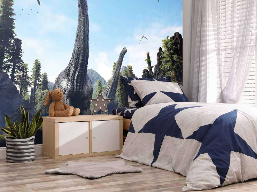 Grupa Alamosaurus idąca przez dolinę