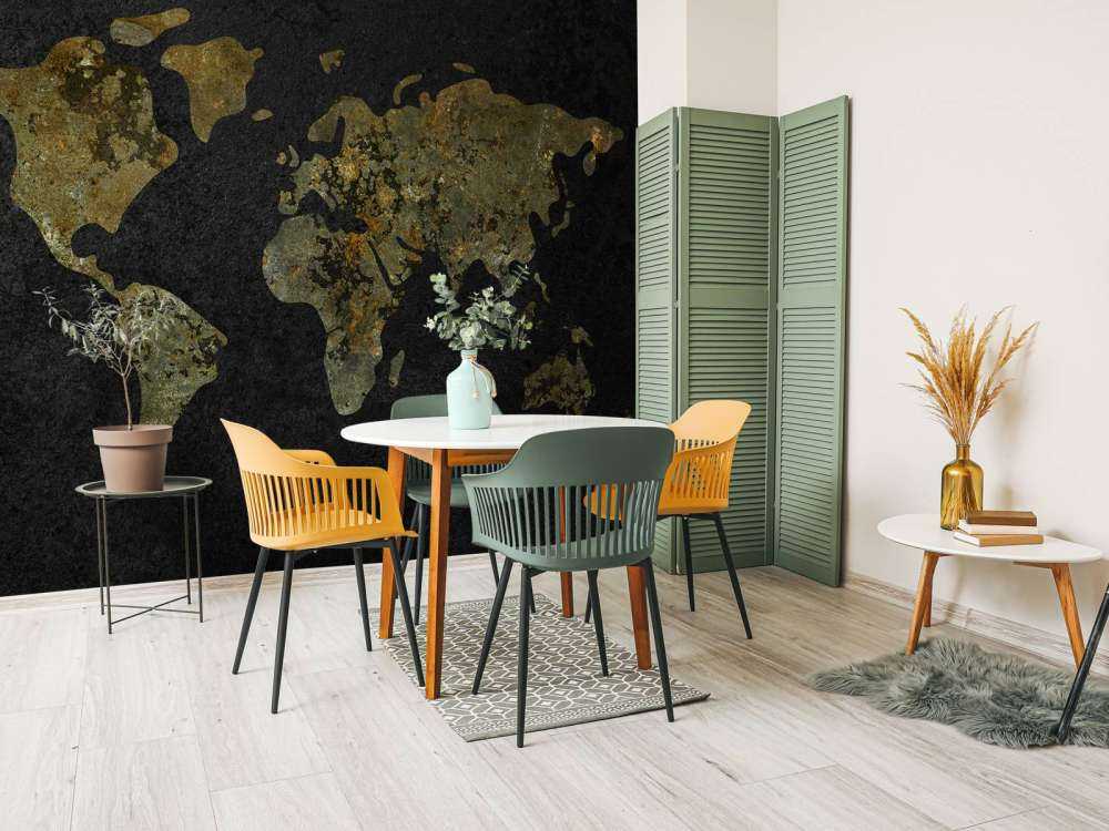 Mapa świata z teksturą złoto-zieloną