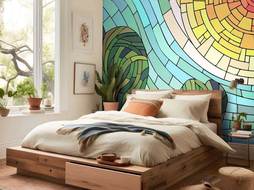 Czerwone słońce przy drzewach