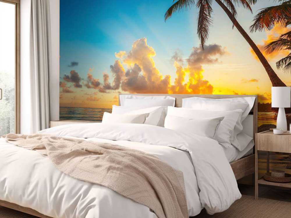 Zachód słońca z palmami