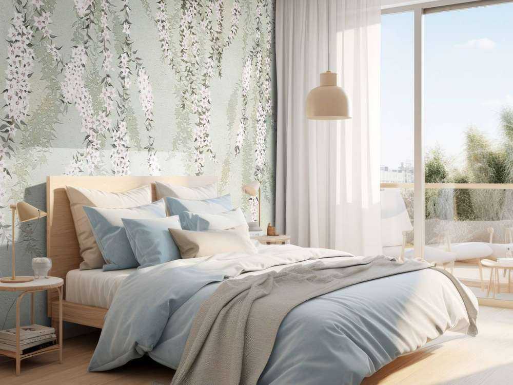 Gałęzie kwiatów na zielonym betonie