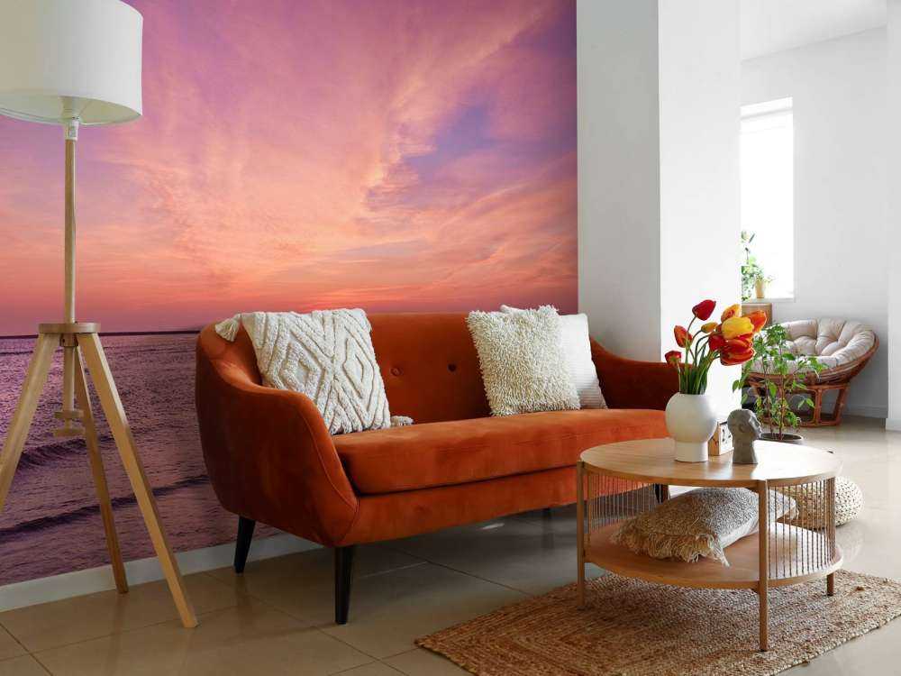 Plaża z różowym zachodem słońca