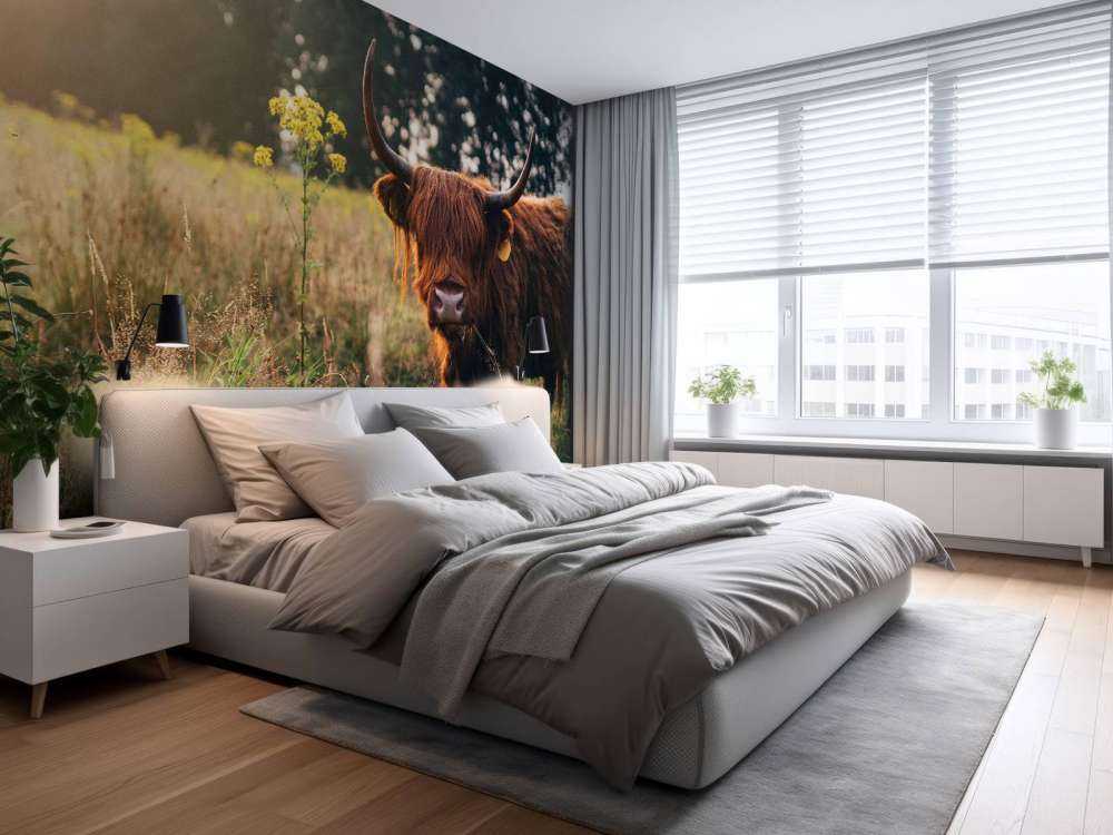 Szkocki wyżyn w wysokiej trawie