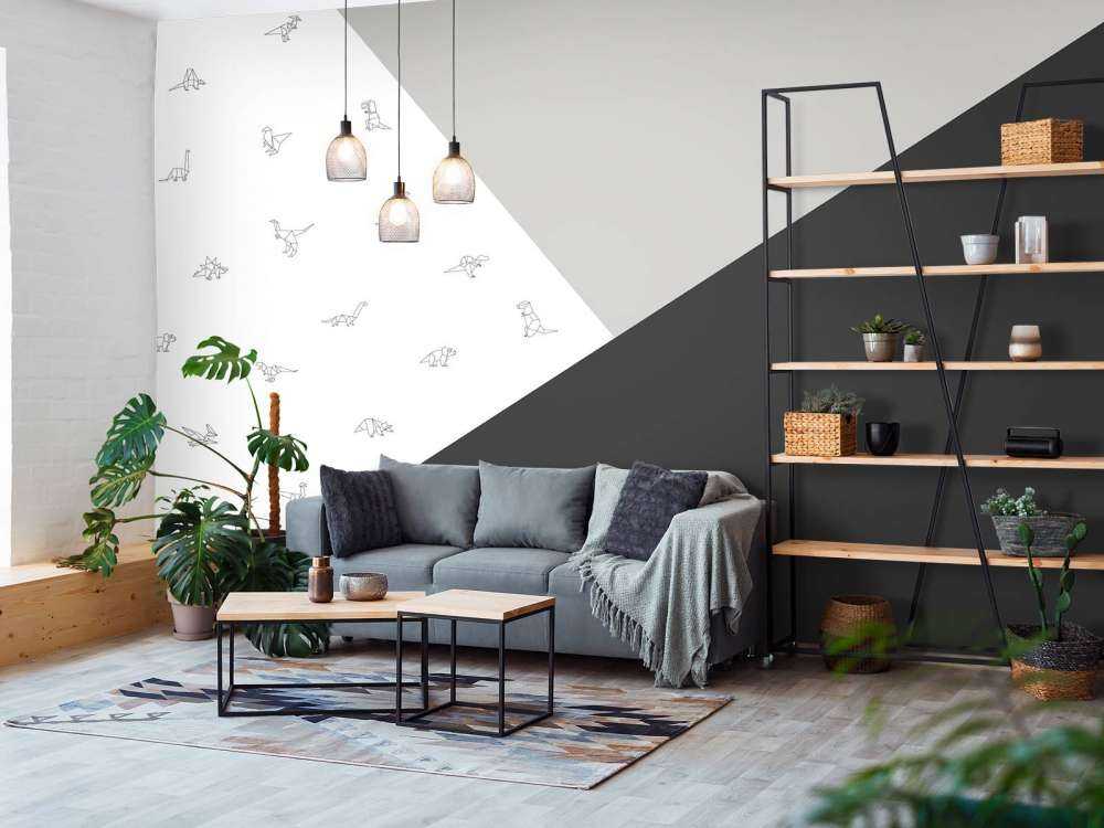 Czarno-białe trójkąty z dinozaurami