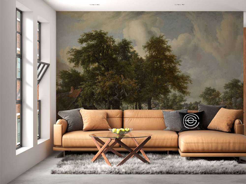 Krajobraz leśny z zabudowaniami gospodarczymi