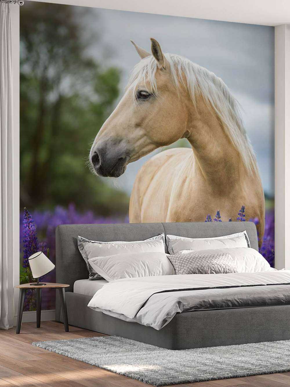 Koń między lawendą