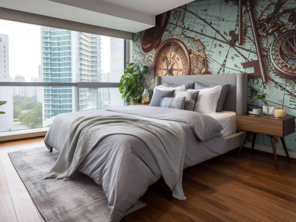 Historyczna mapa świata z kompasem - Fototapety.com