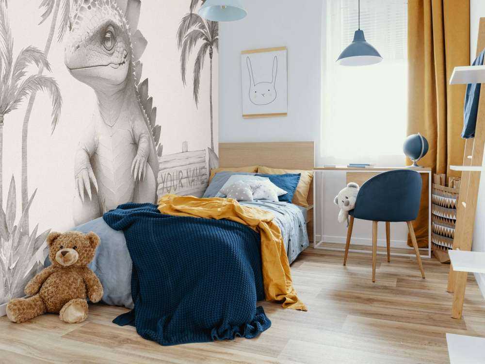 Młody stegozaur w beżowej dżungli