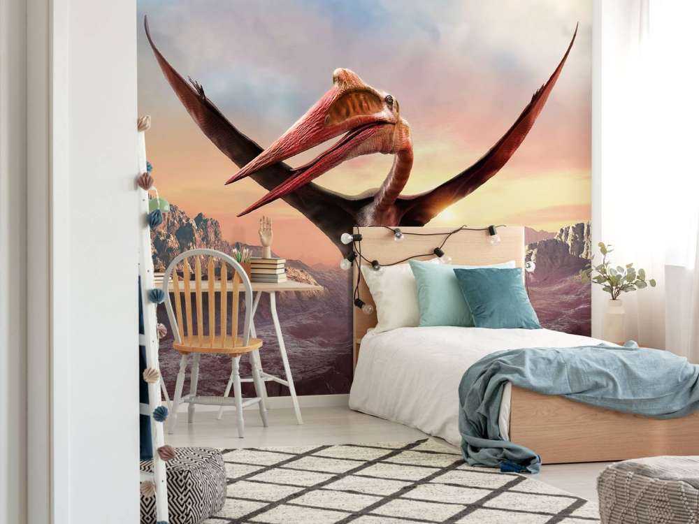 Quetzalcoatlus lecący nad górami