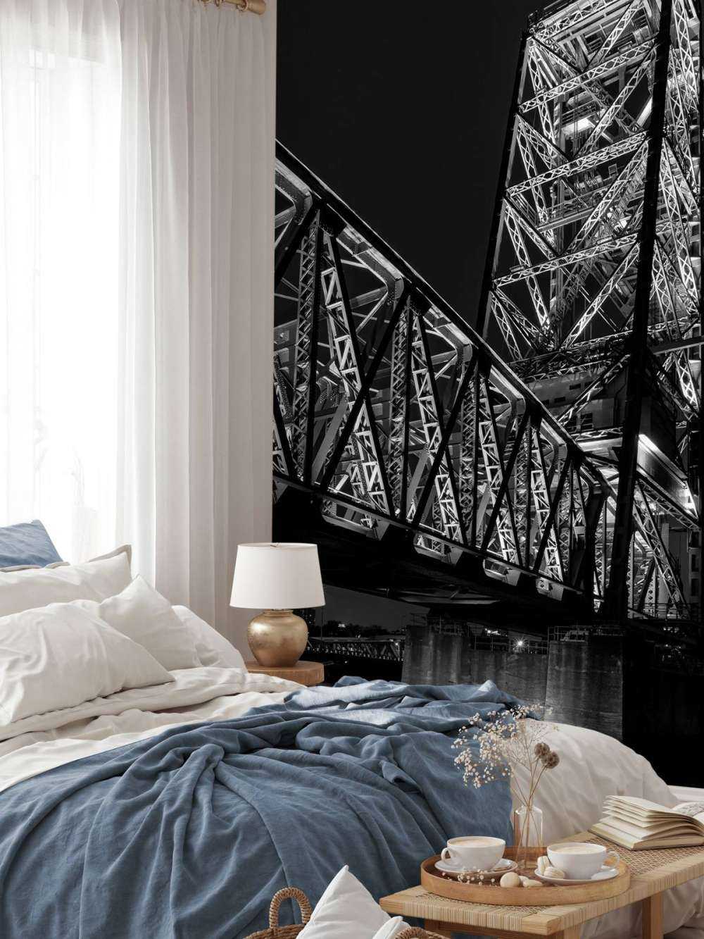 Dawny most kolejowy De Hef w Rotterdamie w czerni i bieli 