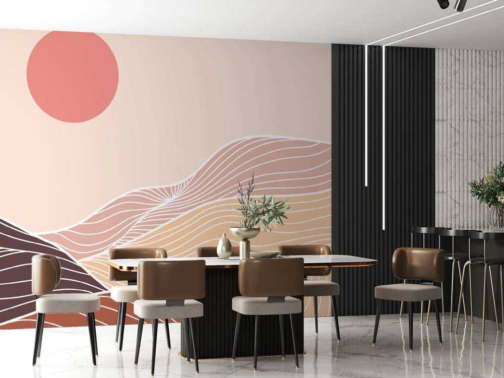 Lineart góry z słońcem