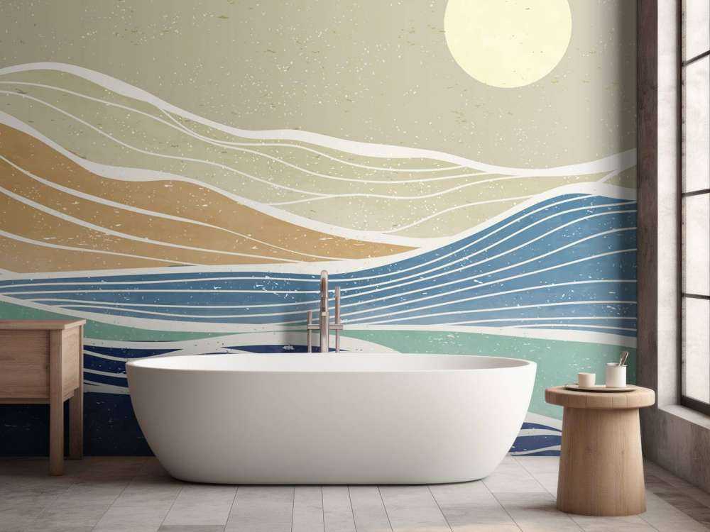 Kolorowe fale oceanu ze słońcem