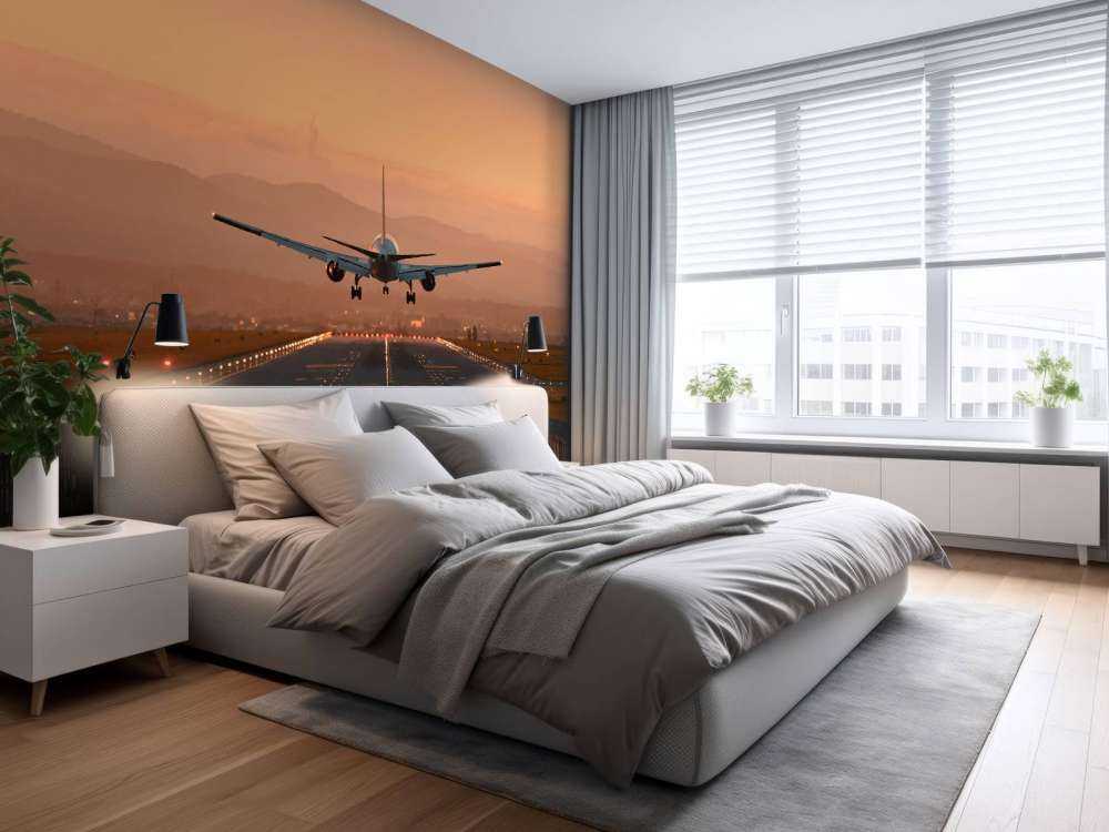 Samolot do lądowania w wieczornym słońcu