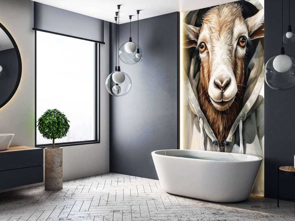 Akwarelowy rysunkowy kozioł w bluzie z kapturem