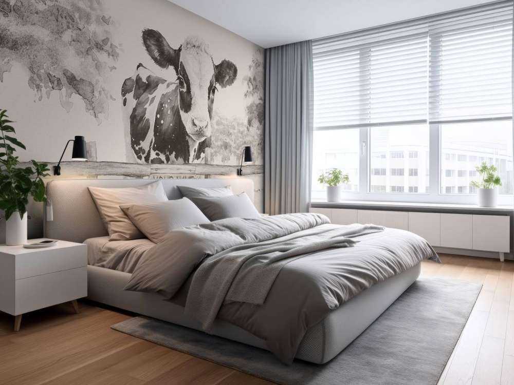 Mała krowa na łące beżowy