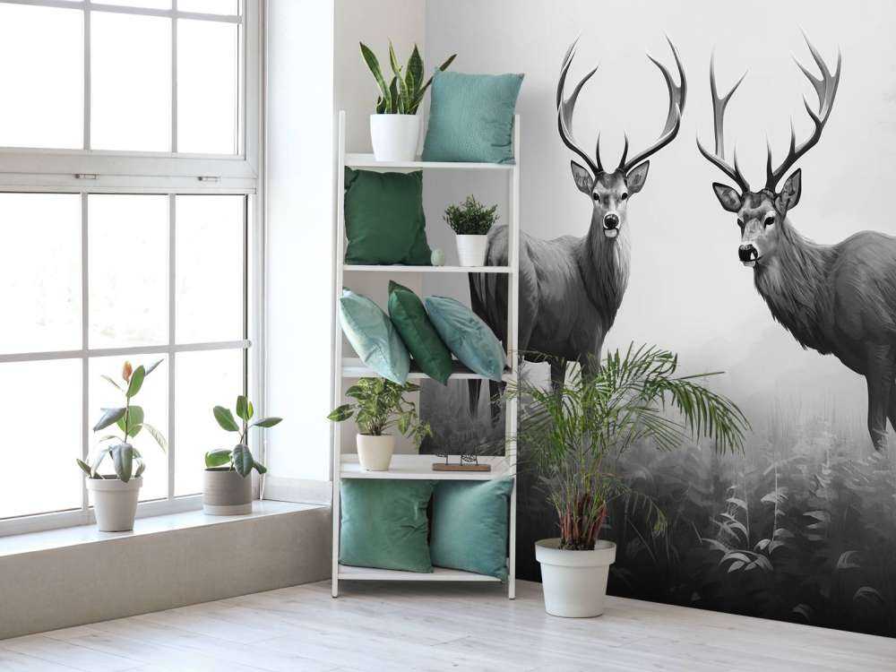 Symetria jelenia mglistego lasu